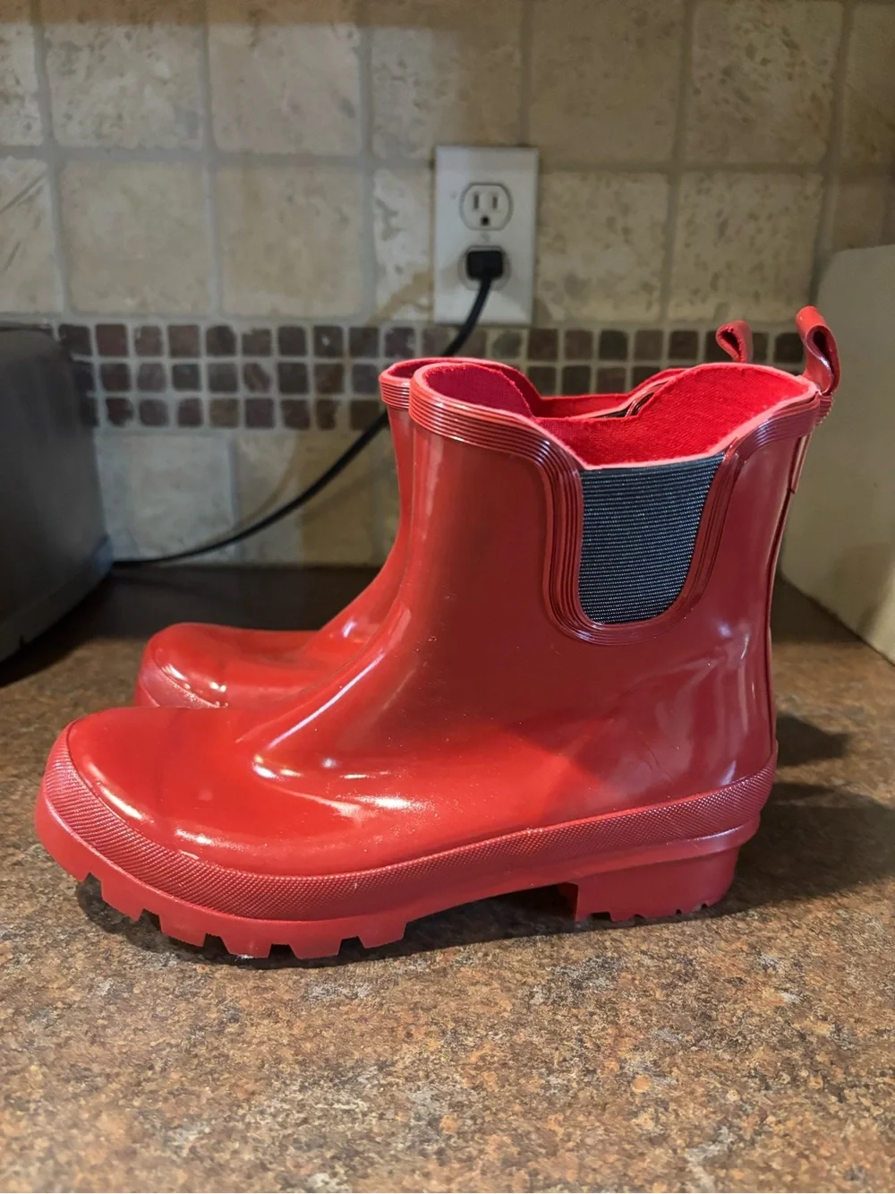 Red Waterproof Rain Boots - Classic Chelsea Style